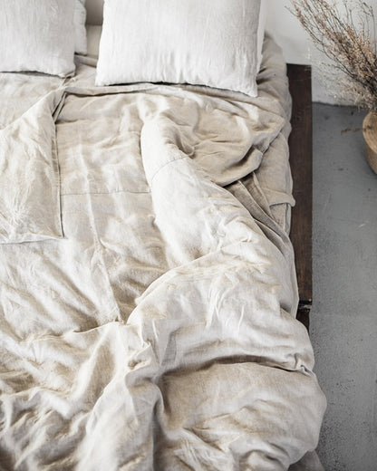 100% linnen beddengoed set met strik sluiting - licht beige