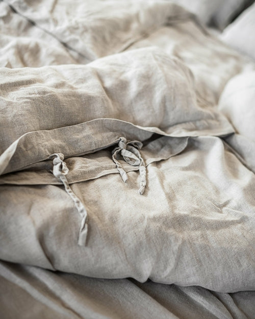100% linnen dekbedovertrek met strik sluiting - licht beige
