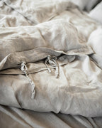 100% linnen dekbedovertrek met strik sluiting - licht beige