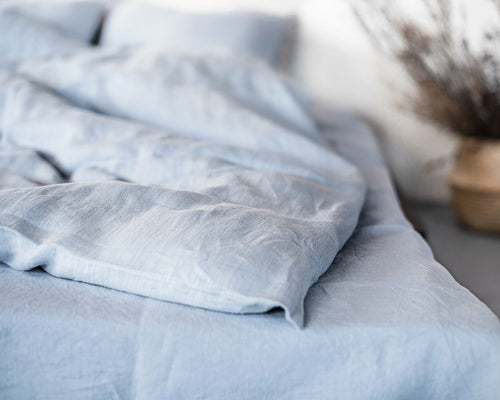 100% linnen dekbedovertrek met strik sluiting - pastel blauw