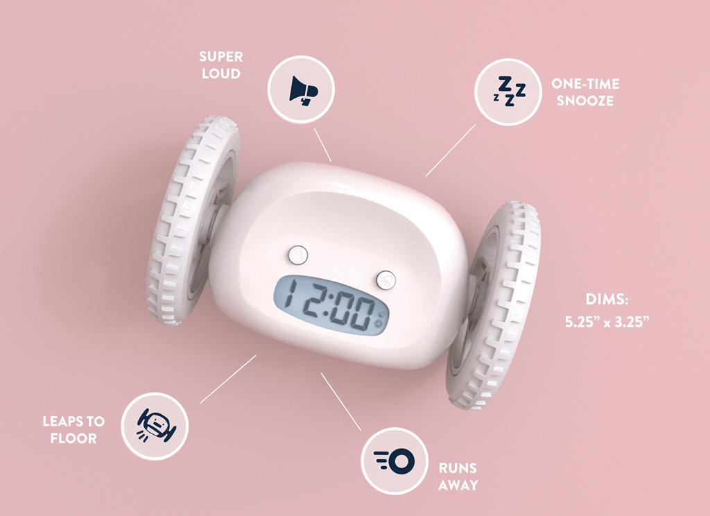 Digitaal alarm wekker op wielen - wit