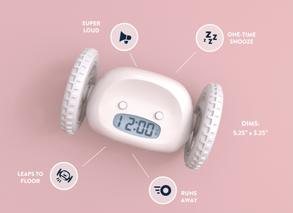 Digitaal alarm wekker op wielen - wit