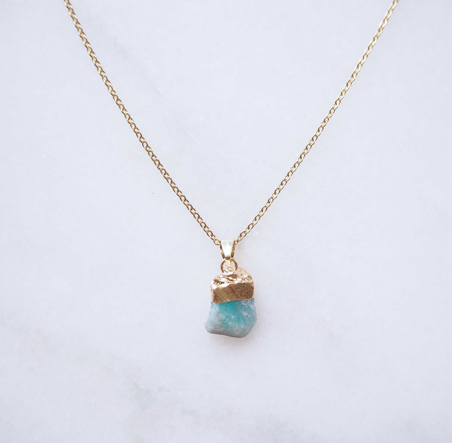 Handgemaakte Amazoniet ketting voor geluk en harmonie - blauw groen en goud