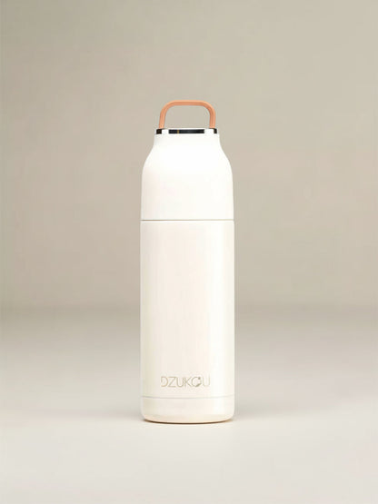 Thermos fles van roestvrij staal met drukknop 350 ml - beige wit of perzik