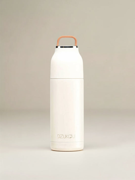 Thermos fles van roestvrij staal met drukknop 350 ml - beige wit of perzik