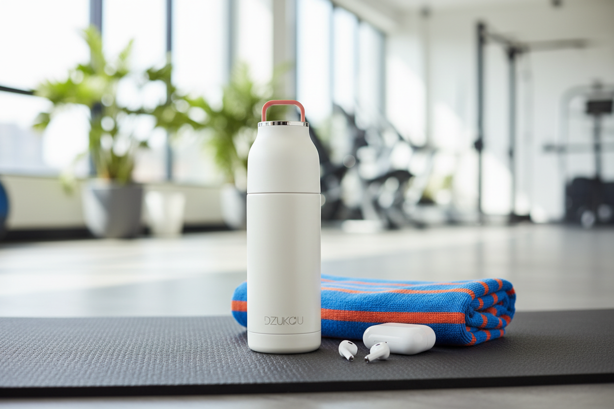 Thermos fles van roestvrij staal met drukknop 350 ml - beige wit of perzik