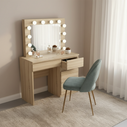 Kaptafel slaapkamer met spiegel en led verlichting - hout