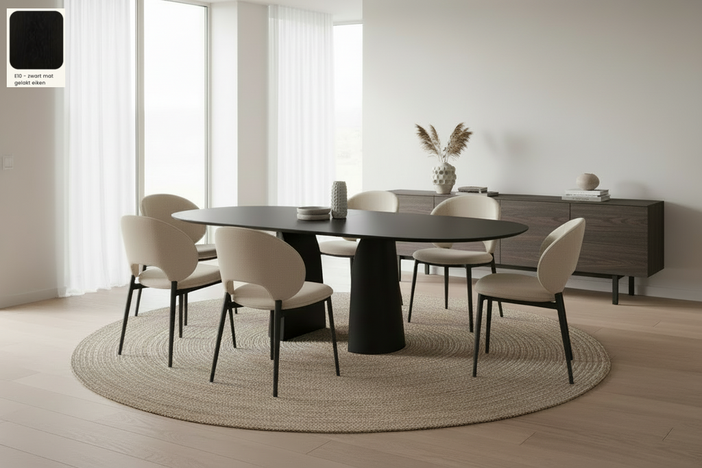 Ovale eettafel Mobitec Blossom van massief eiken hout - bruin of zwart