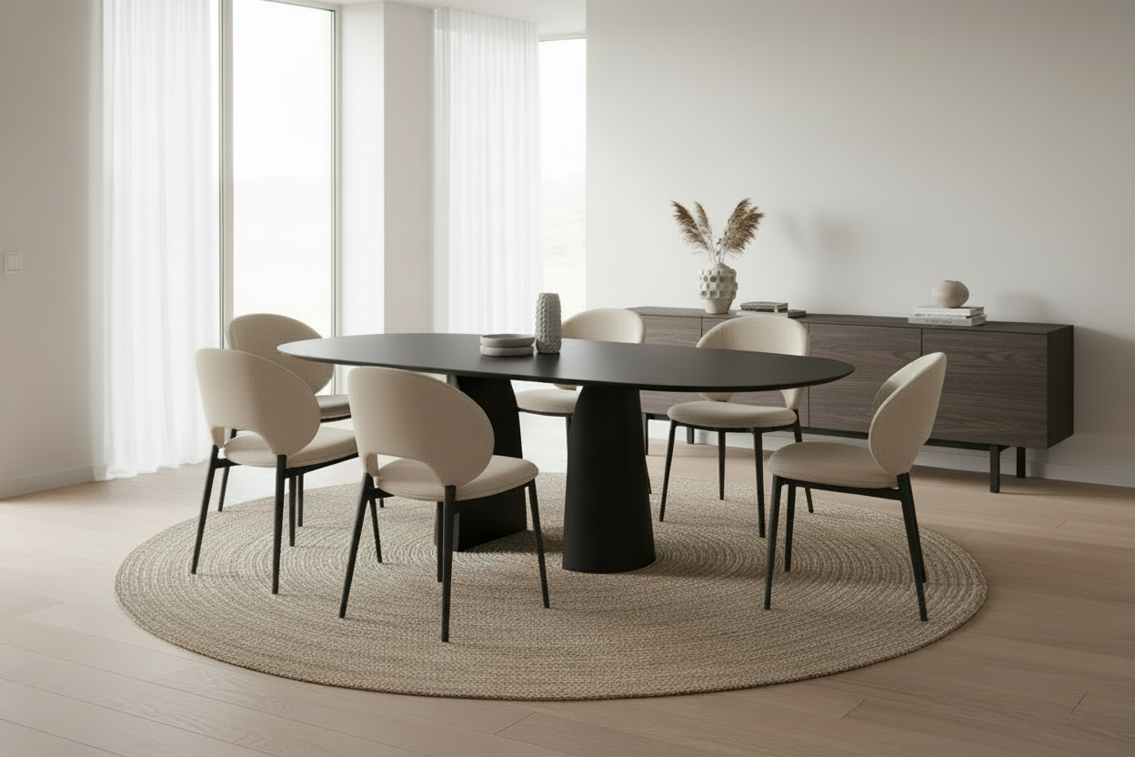 Ovale eettafel Mobitec Blossom van massief eiken hout - bruin of zwart