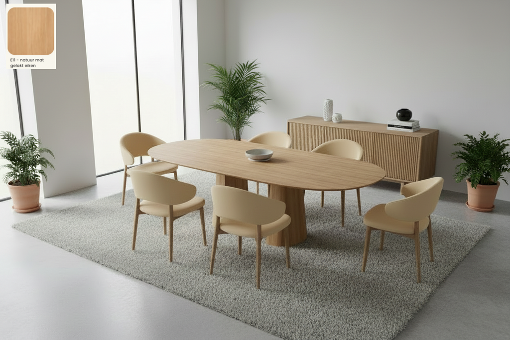 Ovale eettafel Mobitec Blossom van massief eiken hout - bruin of zwart