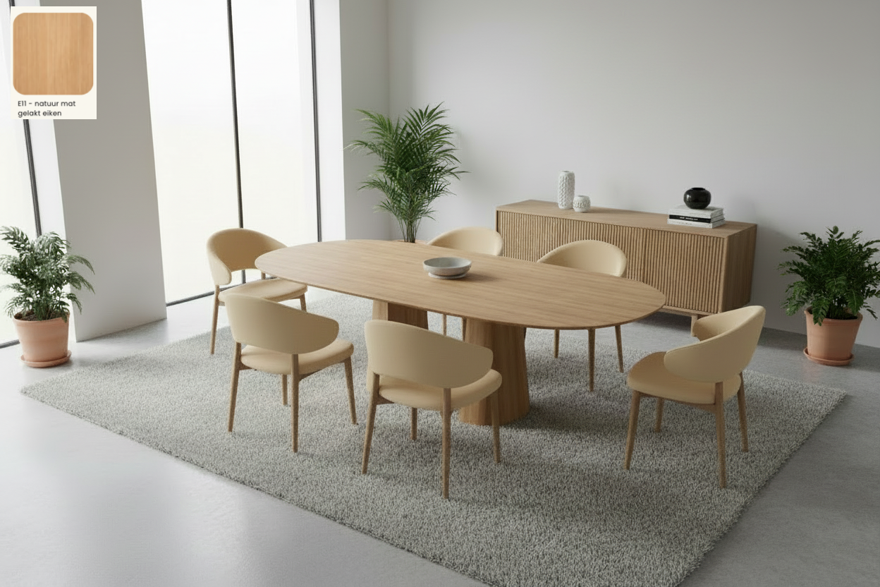 Ovale eettafel Mobitec Blossom van massief eiken hout - bruin of zwart