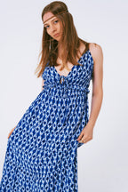 Maxi jurk boho met spaghetti bandjes - abstract blauw