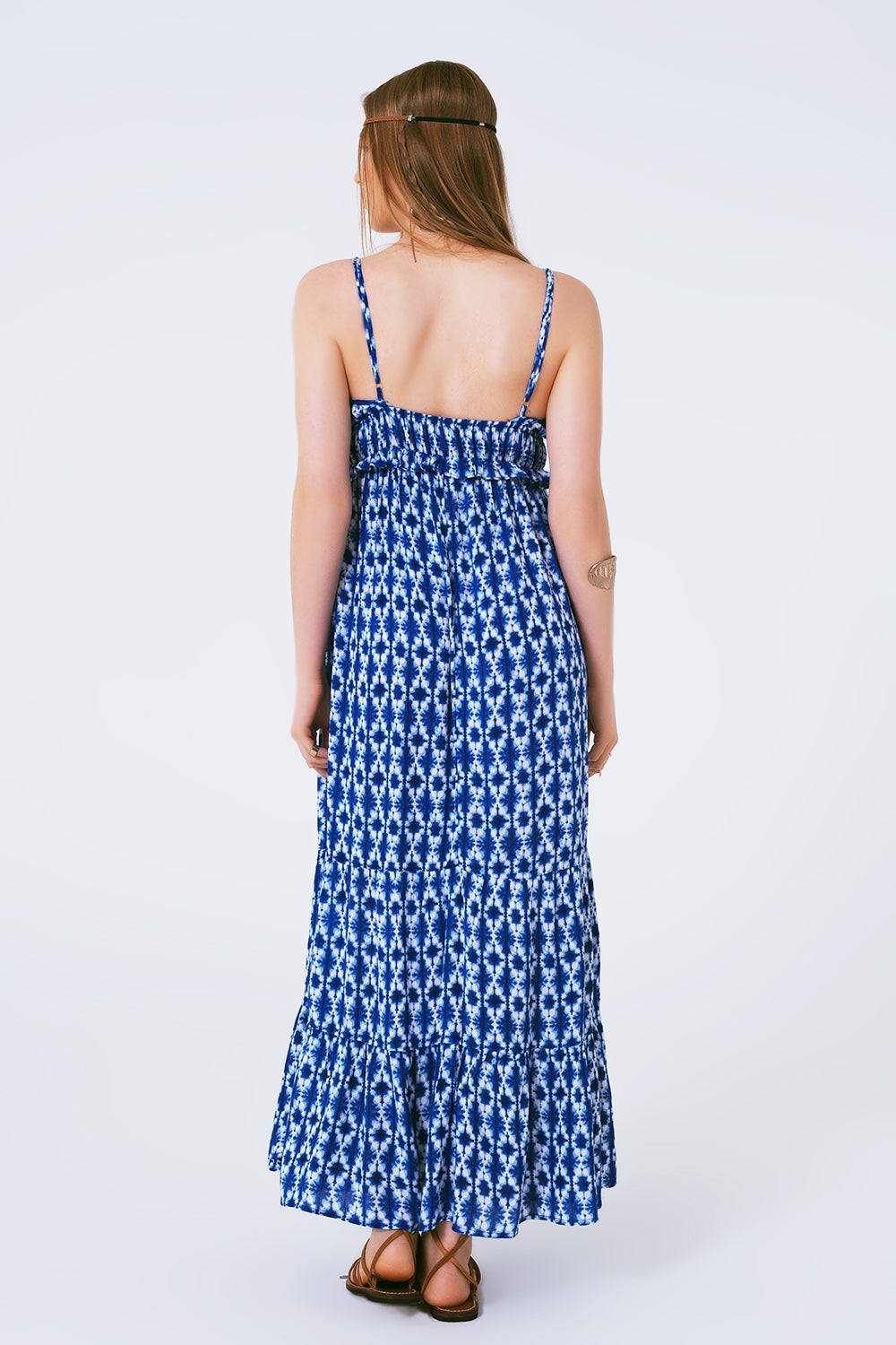 Maxi jurk boho met spaghetti bandjes - abstract blauw