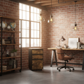 Mobiele archief kast compact met wielen en 3 lades - licht of rustiek donker hout