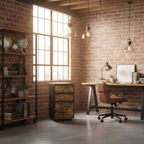 Mobiele archief kast compact met wielen en 3 lades - licht of rustiek donker hout