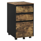 Mobiele archief kast compact met wielen en 3 lades - licht of rustiek donker hout
