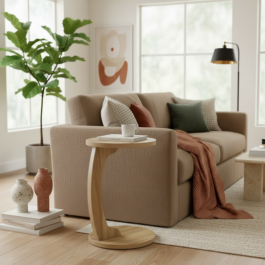 Design bijzettafel rond van hout - bruin of wit