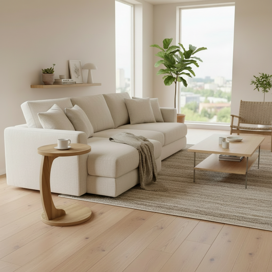 Design bijzettafel rond van hout - bruin of wit