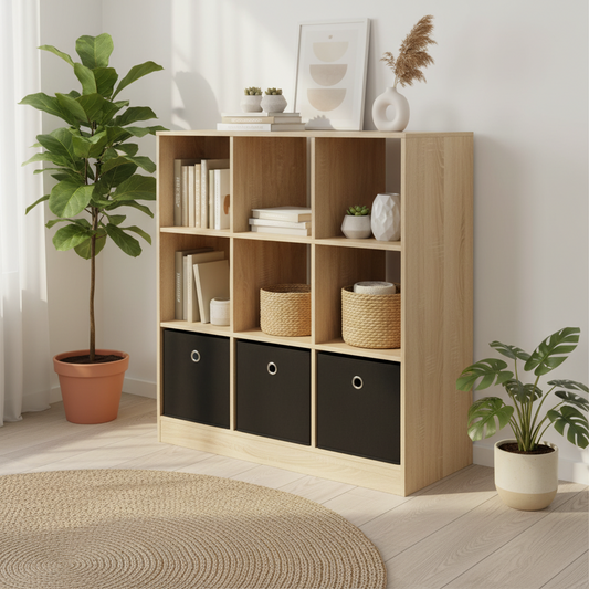 Boekenkast met opbergmanden - hout