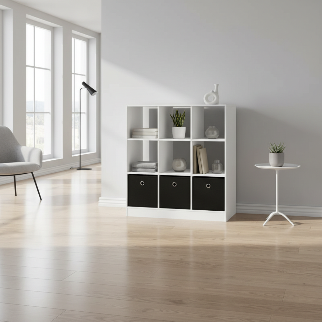 Boekenkast met opbergmanden - hout