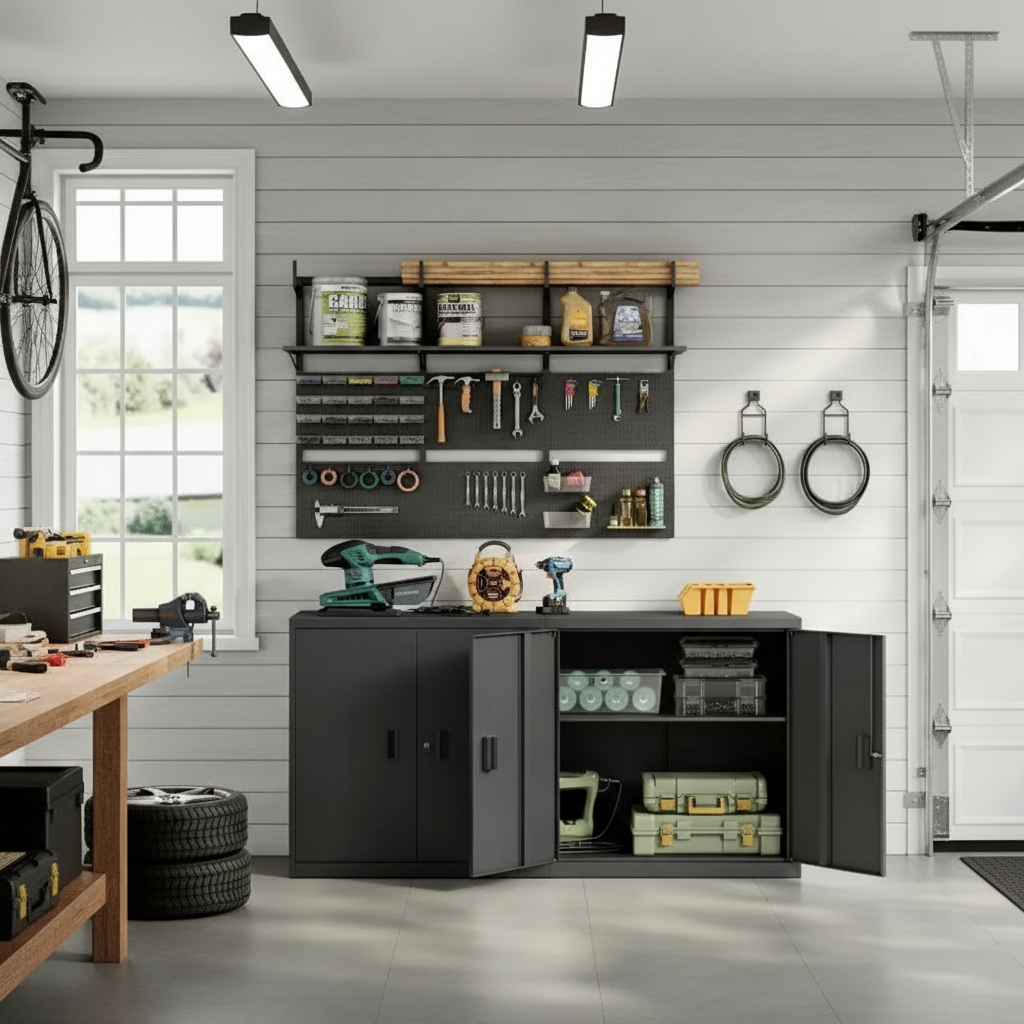 Vergrendelbare kast modern metaal - licht grijs of zwart