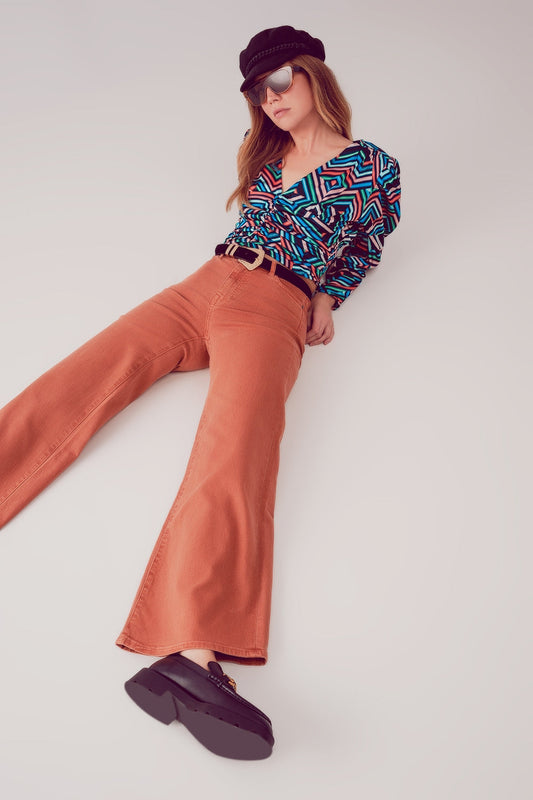 Jeans wijde pijpen katoen - oranje