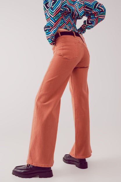 Jeans wijde pijpen katoen - oranje