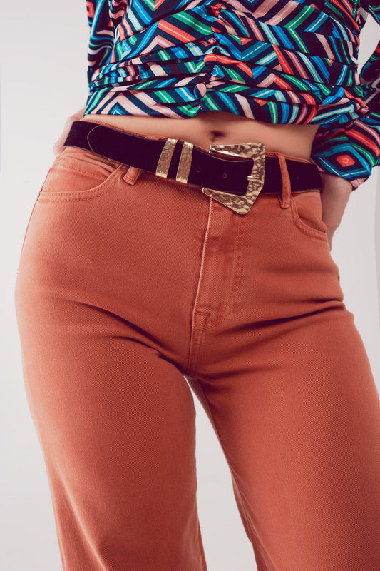 Jeans wijde pijpen katoen - oranje