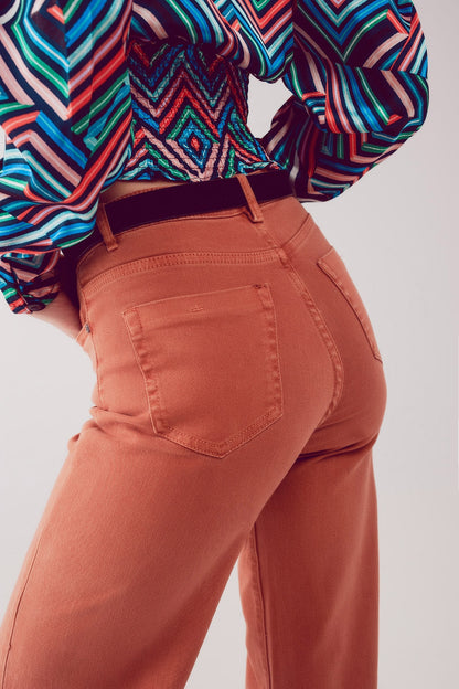 Jeans wijde pijpen katoen - oranje