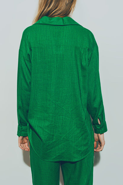 Relaxed fit blouse emerald groen - 100% katoen