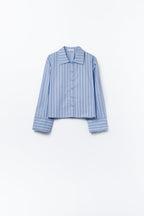 Cropped blouse met verticale strepen blauw - 100% katoen