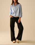 Cropped blouse met verticale strepen blauw - 100% katoen