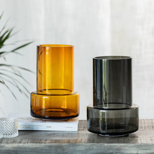 Retro design vaas glas 25 cm - warm amber