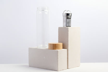 Glazen theefles infuser voor onderweg 450 ml - meerdere varianten