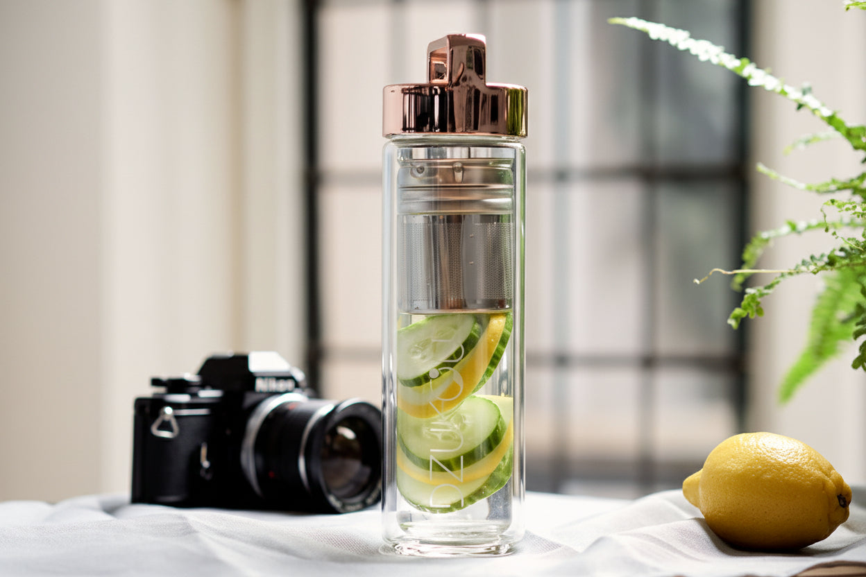 Glazen theefles infuser voor onderweg 450 ml - meerdere varianten