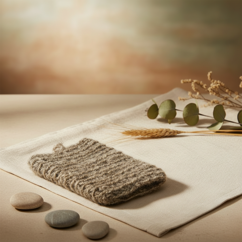 Handgemaakt set natuurlijke lavendel zeep met badhandschoen van geitenharen