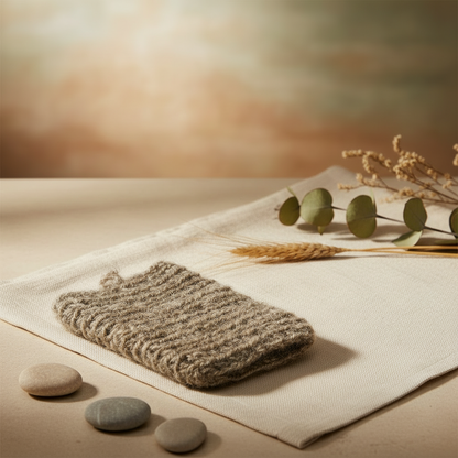 Handgemaakt set natuurlijke lavendel zeep met badhandschoen van geitenharen