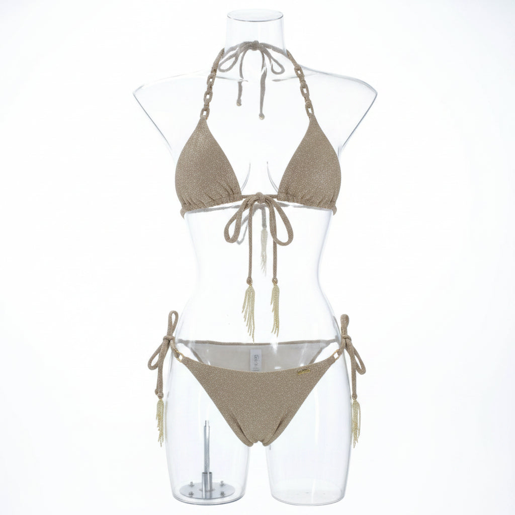 Designer triangel bikini set - metallic goud