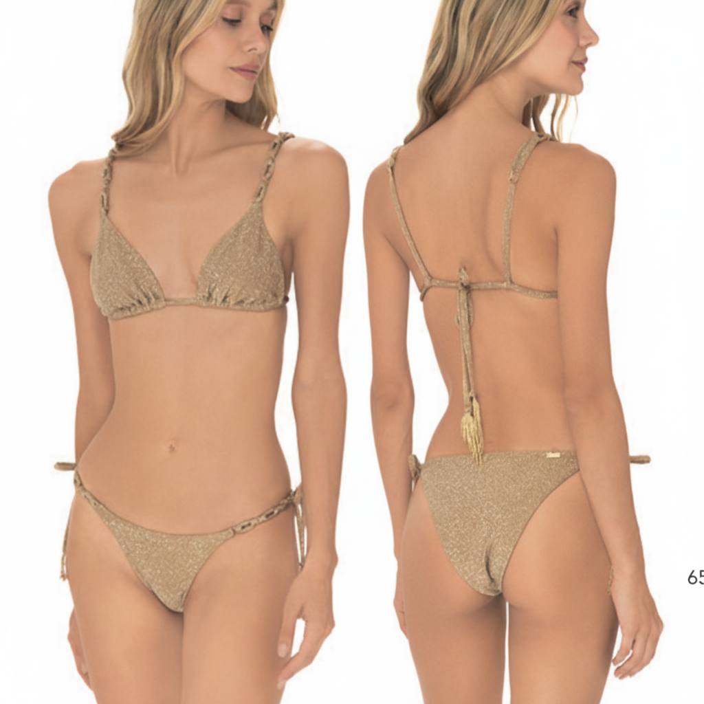 Designer triangel bikini set - metallic goud
