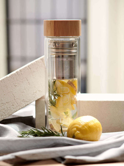 Glazen theefles infuser voor onderweg 450 ml - meerdere varianten