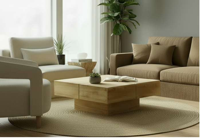 Design salontafel vierkant van massief mango hout - bruin