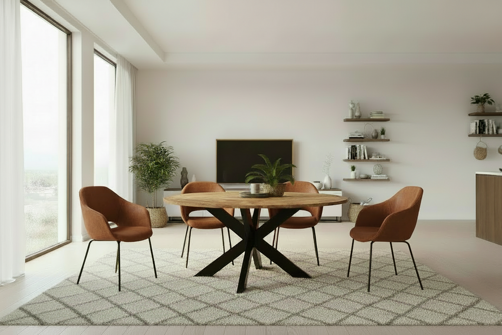 Ronde eettafel van massief ruw mango hout en metaal Ø 150 cm - bruin en zwart