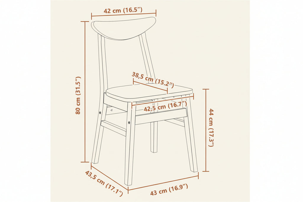 Set van 2 design stoelen van massief rubber hout- bruin