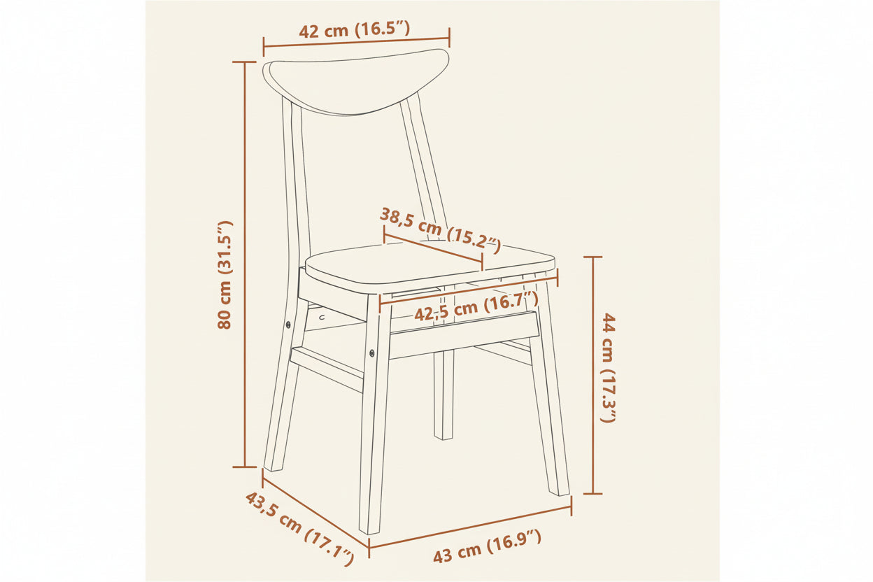 Set van 2 design stoelen van massief rubber hout- bruin