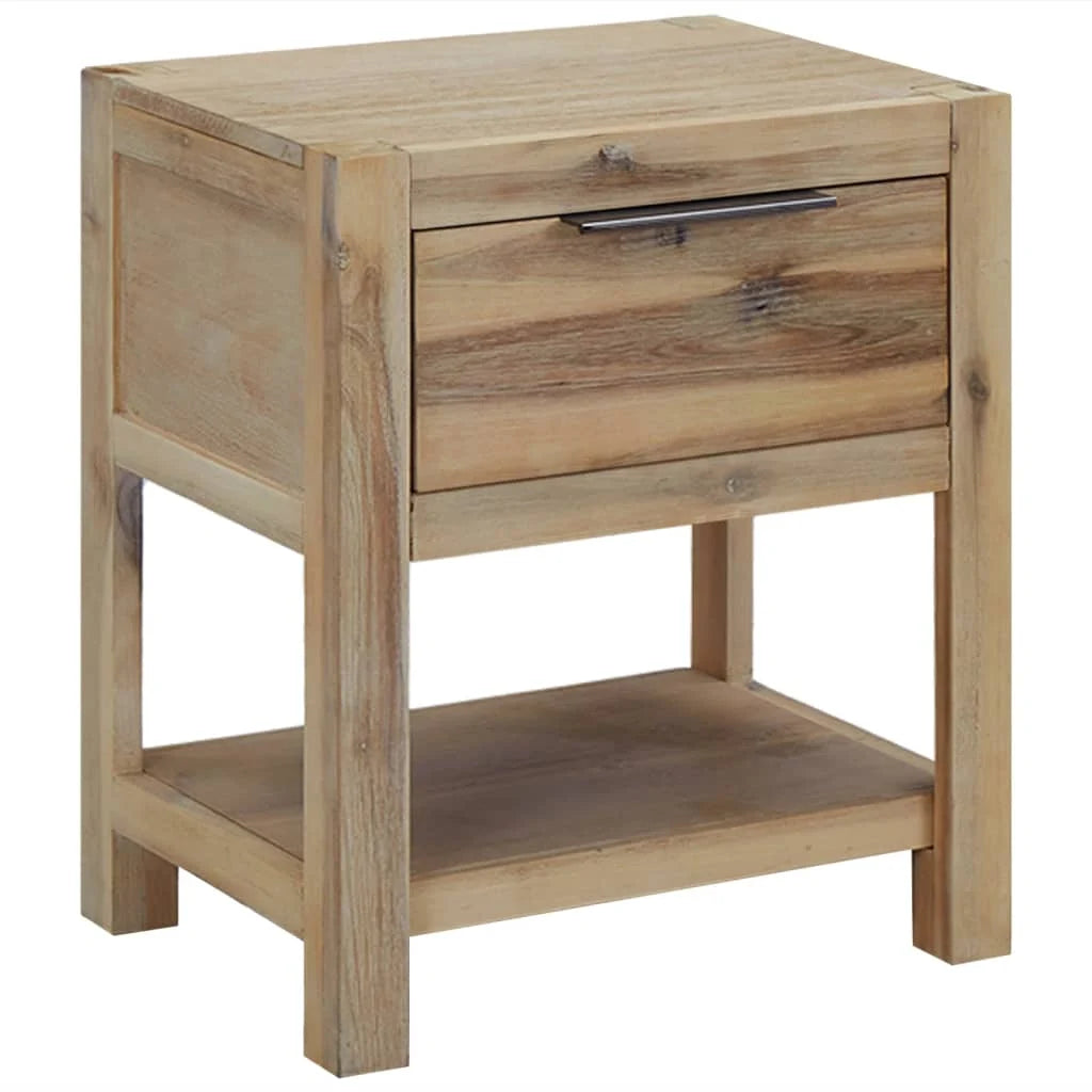 Vintage nachtkastje met lade van massief Acacia hout - bruin