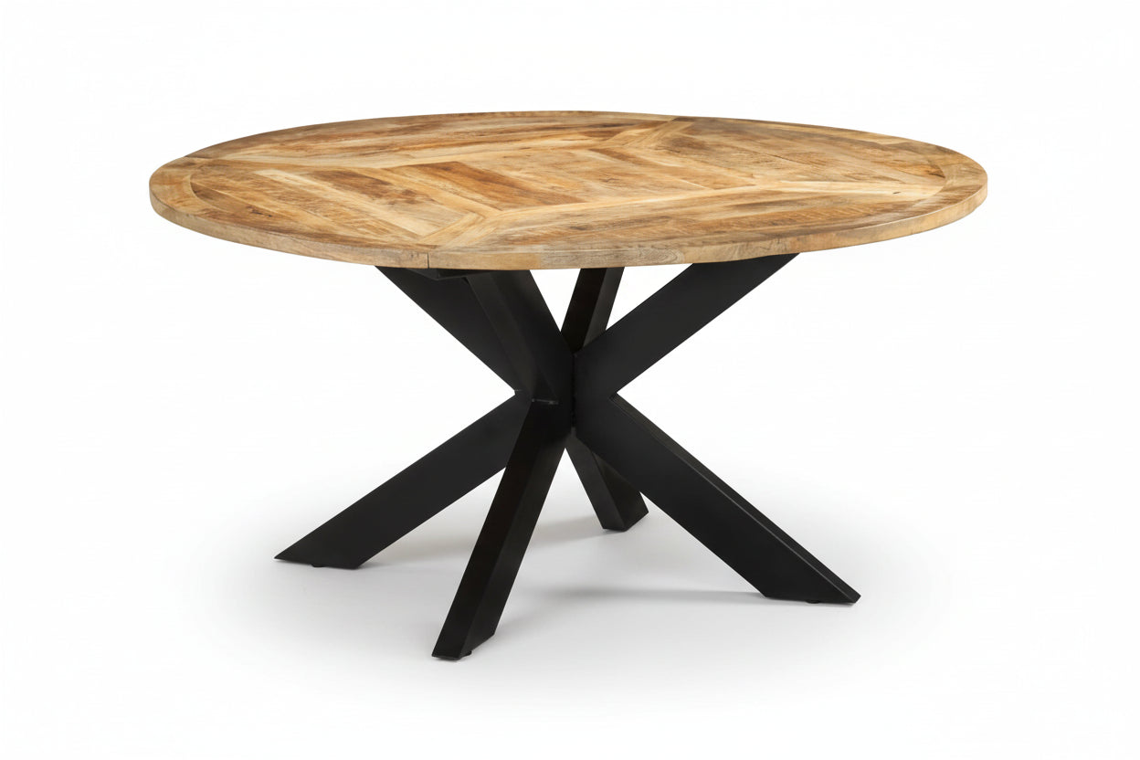Ronde eettafel van massief ruw mango hout en metaal Ø 150 cm - bruin en zwart