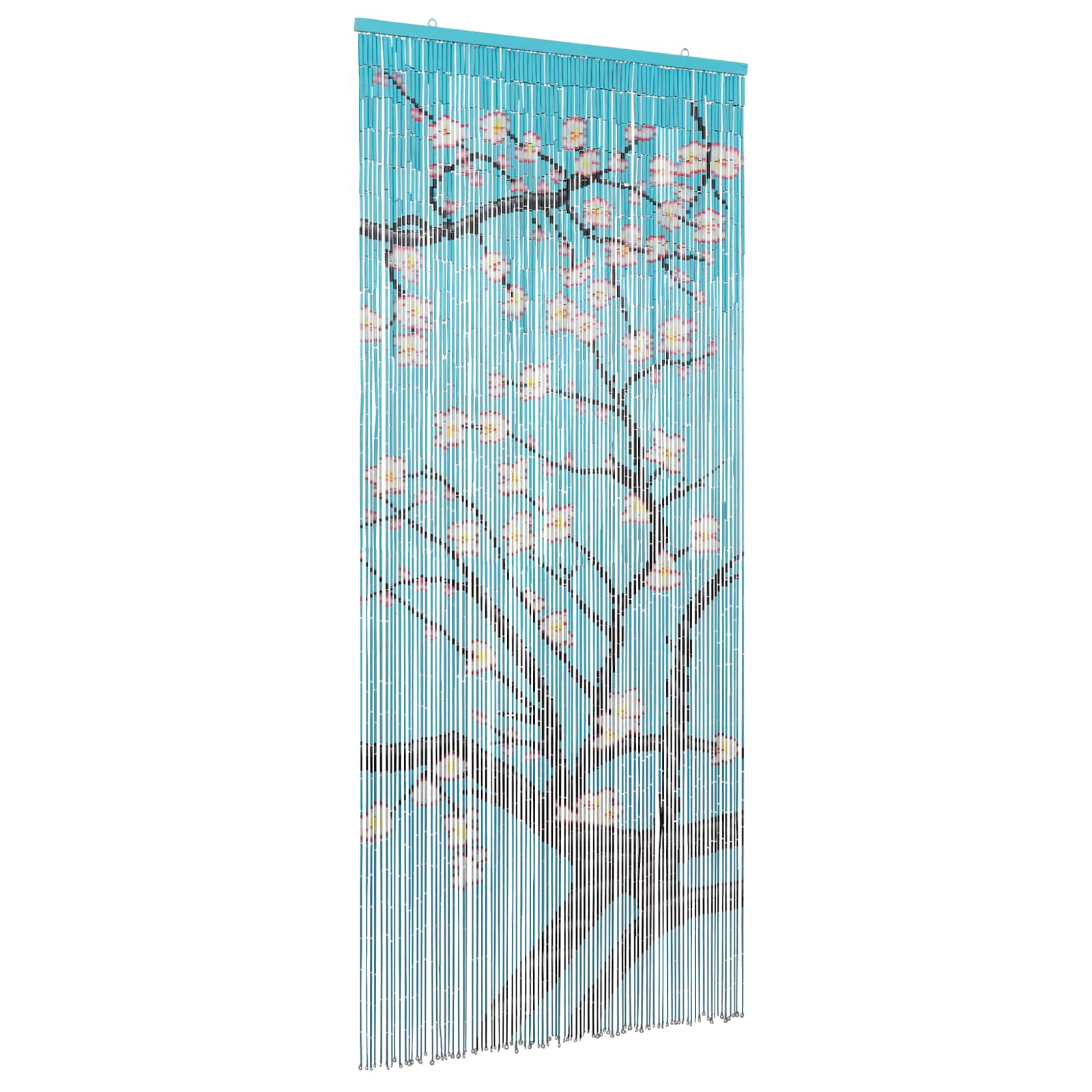 Modern gordijn van bamboe met Sakura bloemen design 90x200 cm - blauw, wit en roze