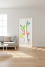 Gordijn van bamboe met vlinders design 90x200 cm - wit met kleuren patroon
