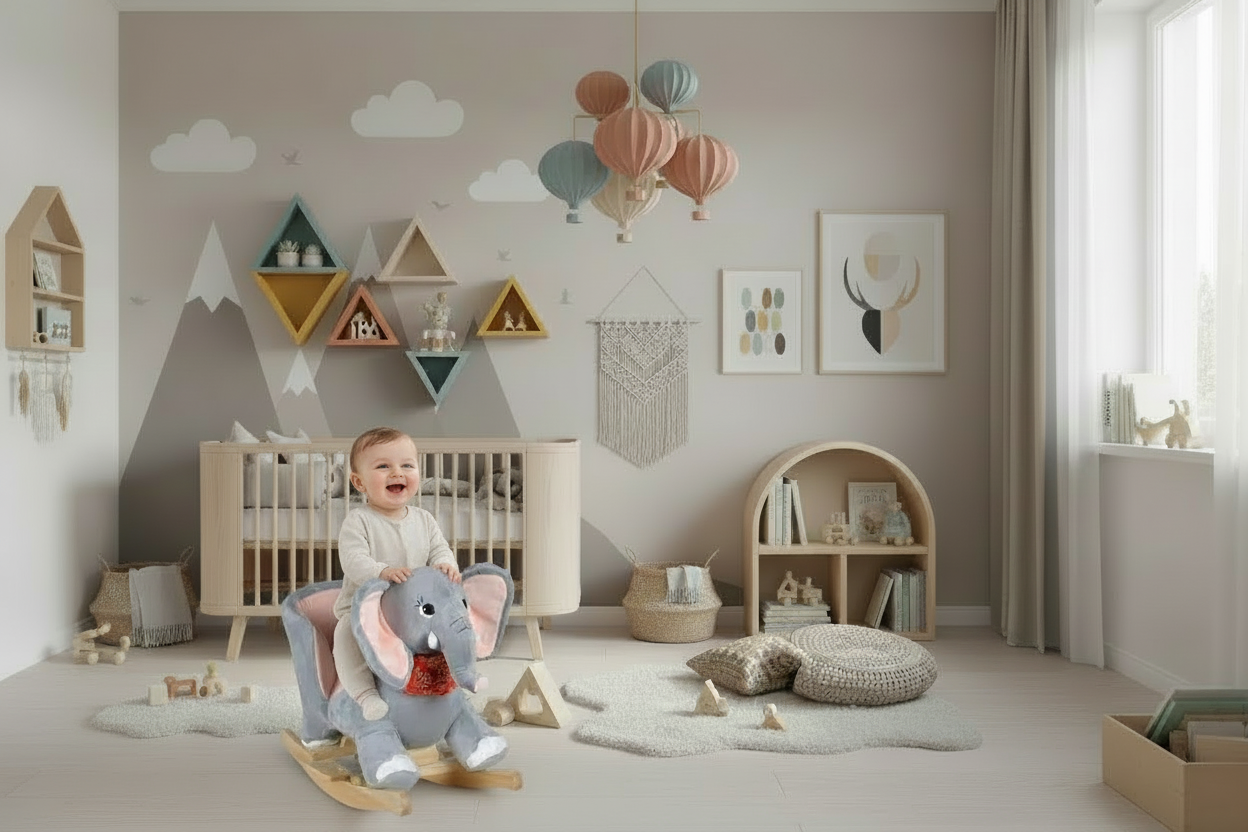 Hobbel dier olifant van hout en pluche