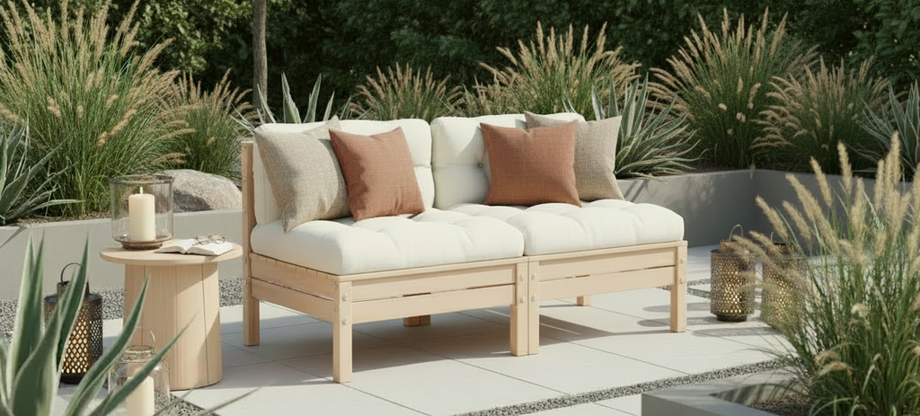 Modulaire tuinbank 2-zits met rugleuning van massief grenenhout - bruin of wit